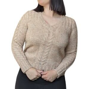 Vintage 70s Daddys Money Wool Blend Sweater Cable Knit V-Neck Womens Medium Top
